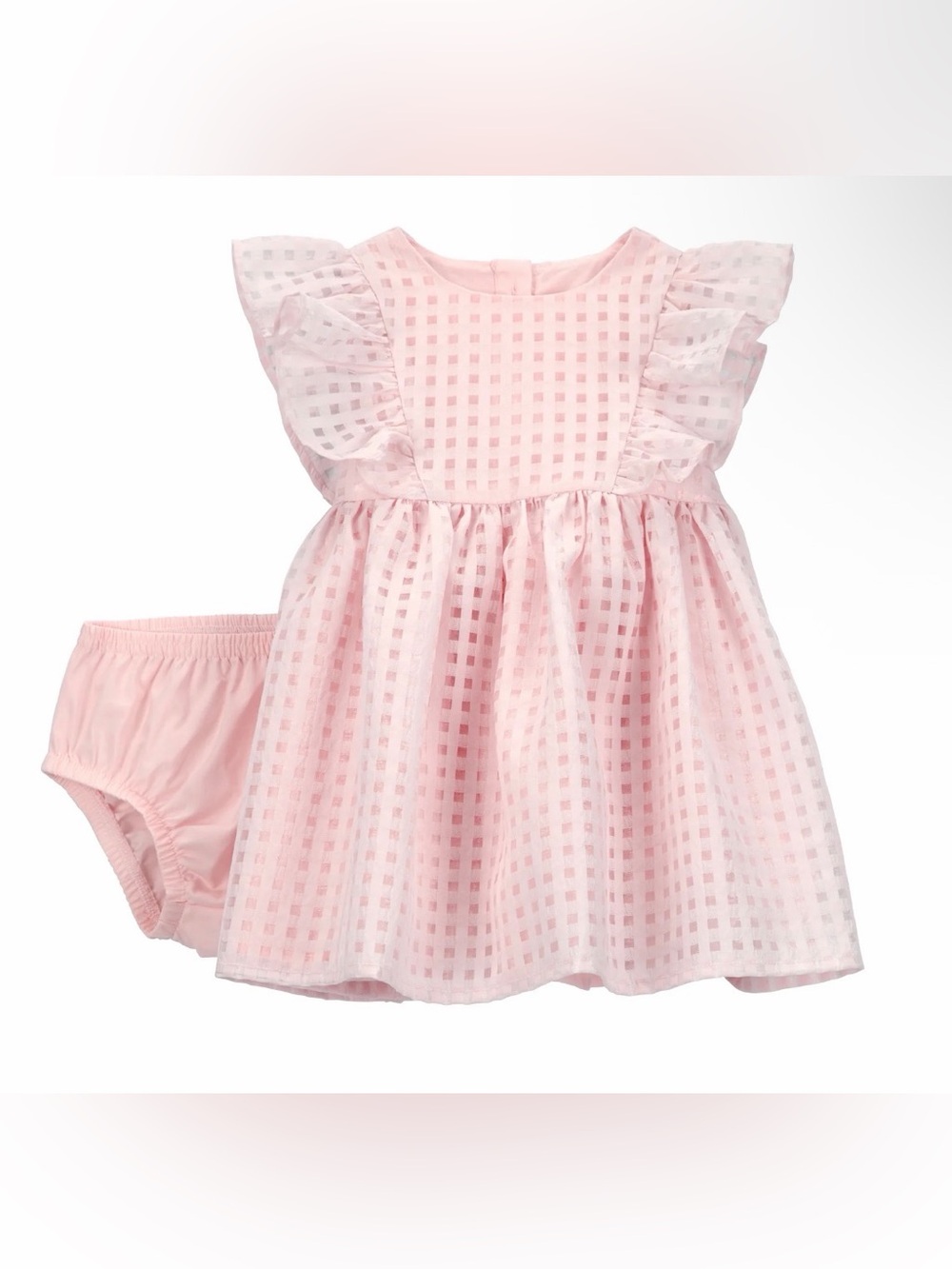 (363)Pink Check Ruffle Baby Dress with Bloomers
